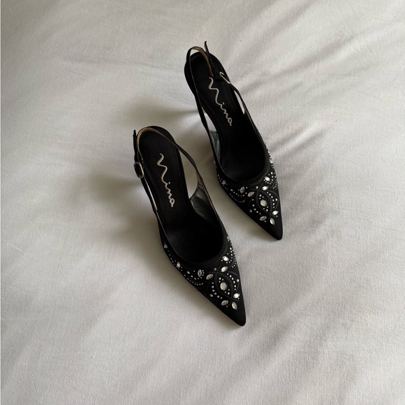 Nina Shoes - Nina Alaura Black Slingback Gemstone Heels